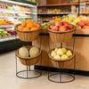 Freestanding Produce Display Rack Stable Floor with Woven Baskets