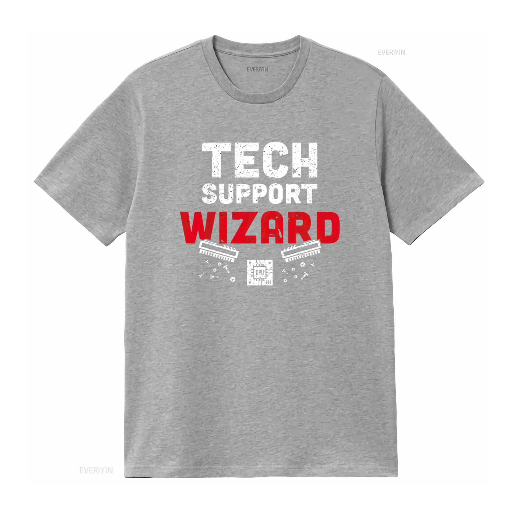 Tech Support Wizard Helpdesk and Computer Technician T Shirt vintage Washed Casual fashion streetwear Soft Versatile Slightly S