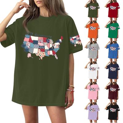 Top Camiseta de Manga Corta Estampada con Cuello Redondo para Mujer