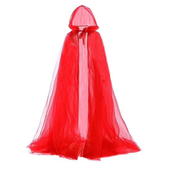 Halloween Gaskappe med hette Voksen Full lengde Gjennomsiktig Nett Hettekappe Halloween Heks Cosplay Kostyme for Renessanse Middelalderfest