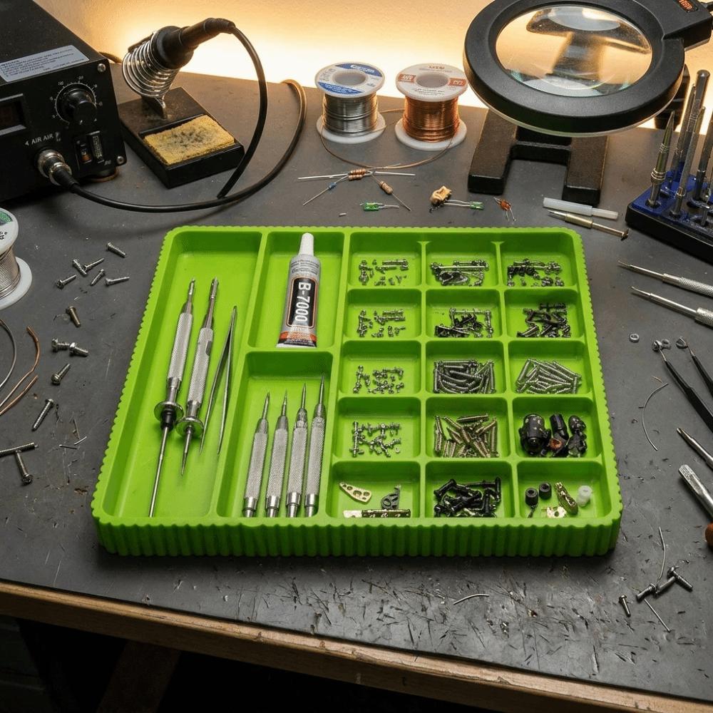 Durable Plastic 3D Printed Tray Smooth Surface Sturdy Structure Electronic Parts Tray Multiple Compartments Compact Size