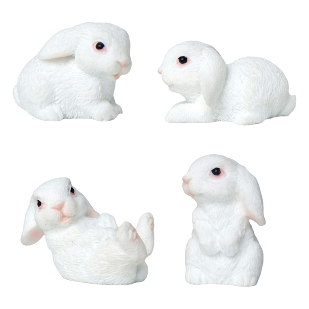 4 Stück Mini-Kaninchenstatuen, Kunstharz, Miniatur-Hasenfiguren, Osterdeko, Kaninchenskulpturen für Heimwerker, Basteln, Feengarten, Frühlingstischdekoration