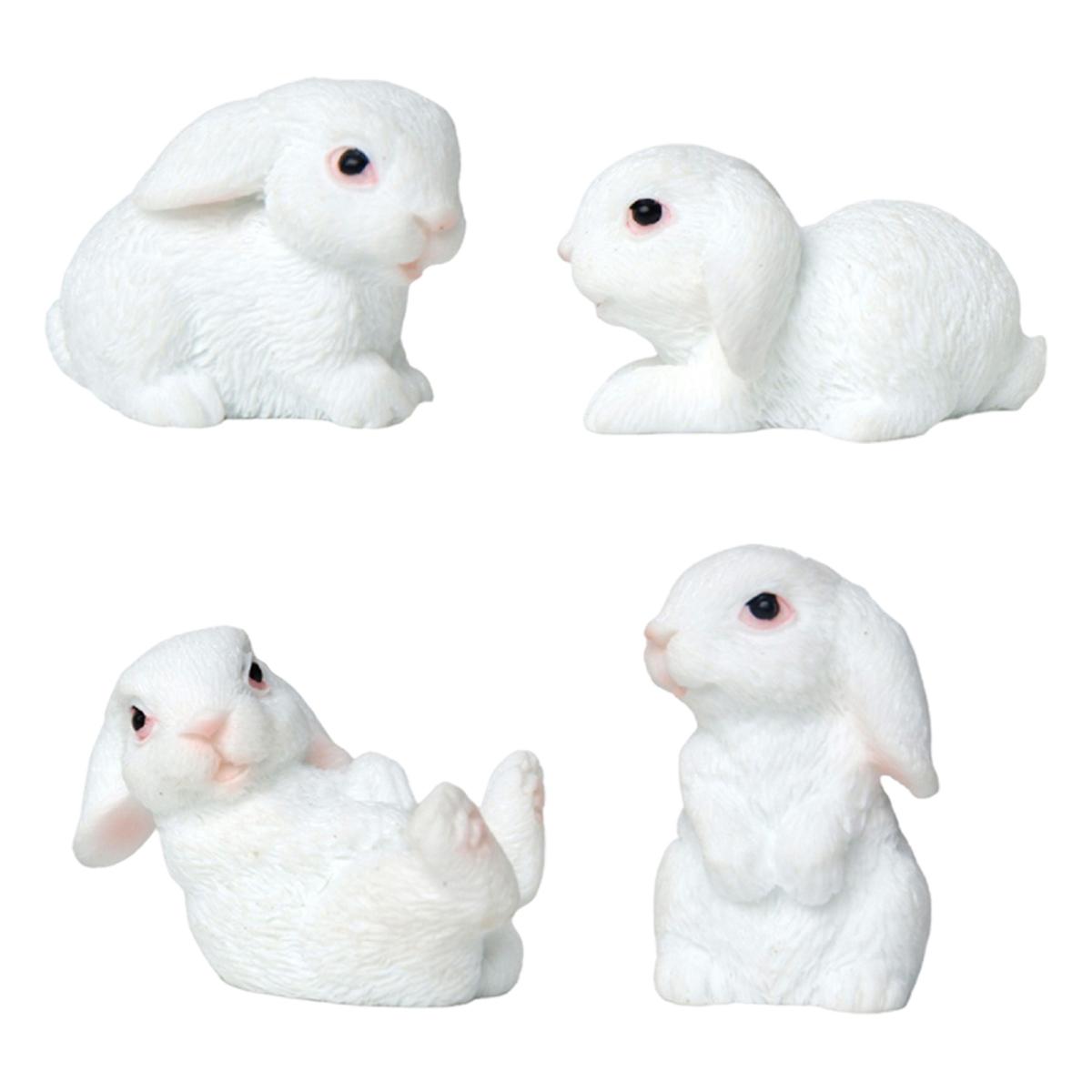 

4 шт. Мини-статуэтки кроликов, миниатюрные фигурки кроликов из смолы, пасхальный декор, скульптуры кроликов для поделок своими руками, сад фей, весенний декор стола белый