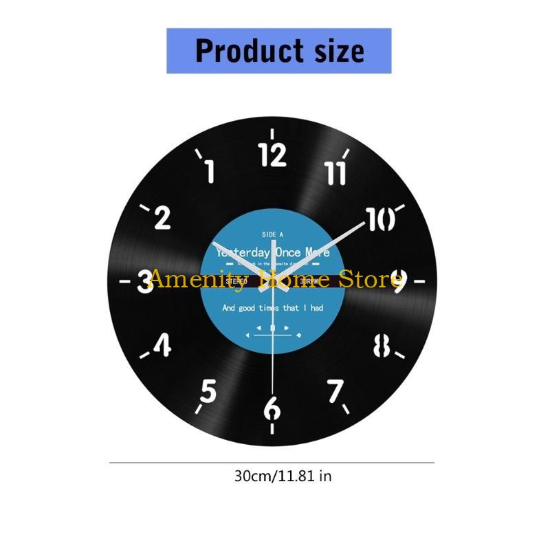 F26C Unique Vinyls Record Backwards Reverse Wall Clock 12Inch Counterclockwise Decorative Clock for Home and Office Decors