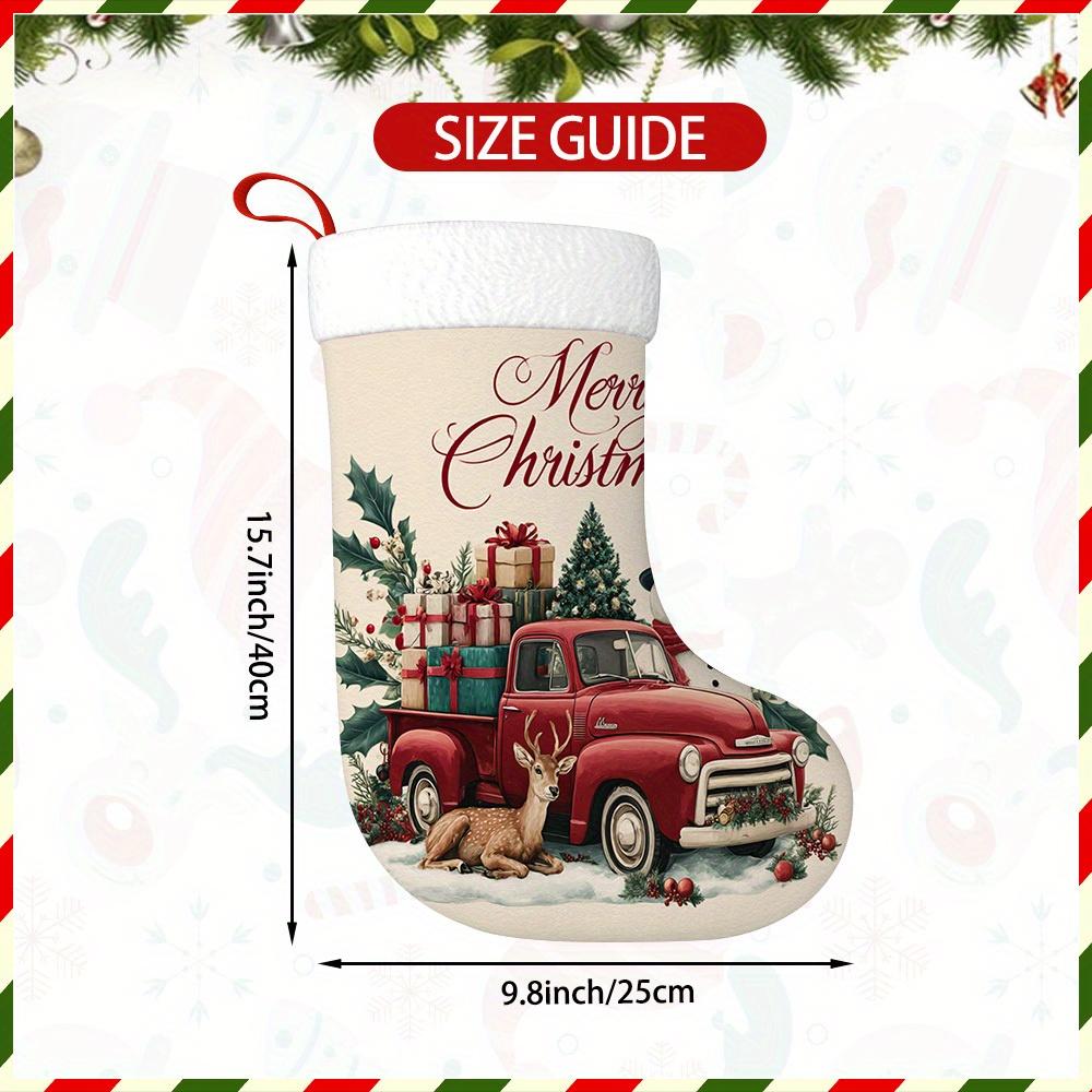 Christmas decoration fireplace hanging stocking 1pc Vintage Christmas Truck Stocking with Festive Pattern - Red Car & De