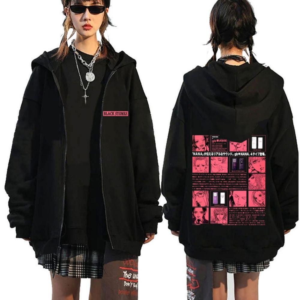 Japanese Anime Black Stone Zipper Hoodie Men's and Women's Manga Casual Zipper Jacket Men's Retro Harajuku Zipper Sweatshirt