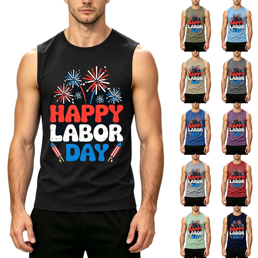 Men's Sleeveless Casual Tank Top Labor Day Graphic Print Summer Muscle Shirt Lightweight Comfortable Fit
