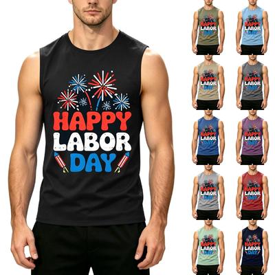 Men's Sleeveless Casual Tank Top Labor Day Graphic Print Summer Muscle Shirt Lightweight Comfortable Fit