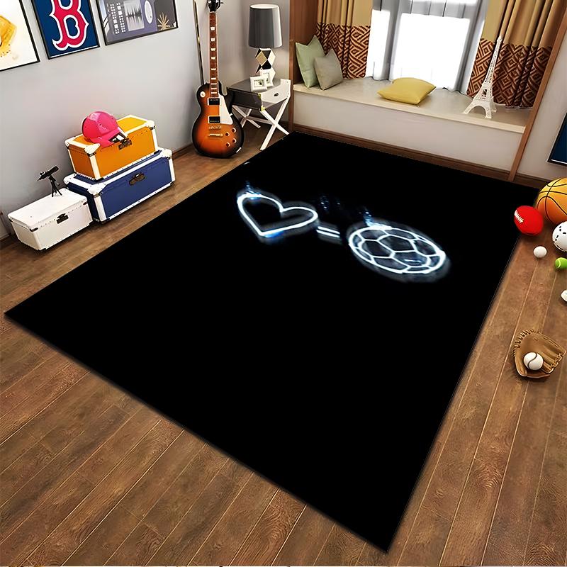 "Heart and Soccer Ball LED Neon Style Black Carpet for Home Decor" Suitable for use as an anti-slip for living room bedroom sofas