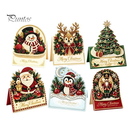 DIY Christmas Card Kit Kit, 3D Pop-Up Faux Pearl Art Snowman Santa Elk Craft Kits Wreath Card, Handmade Xmas for Family And Friends Holiday