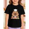 European sizes Girl's Chef Capybara Pattern Short-Sleeve T-Shirt, Kids' Summer Casual Top, Comfortable and Versatile, Suitable for Outerwear, Holidays