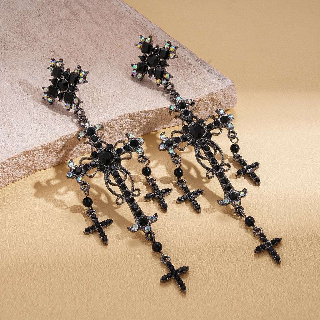 Orecchini a Goccia con Croce Vuota Stile Dark Lusso Leggero Orecchini di Alta Gamma per Donna