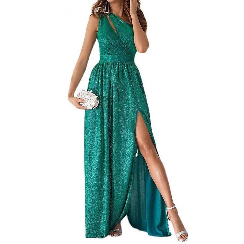 

Dress Silver Crossbody Sleeveless Slim Fit Fashion High Waist Velvet Sexy Cutout Split Dress Dress Dress Dress Green M