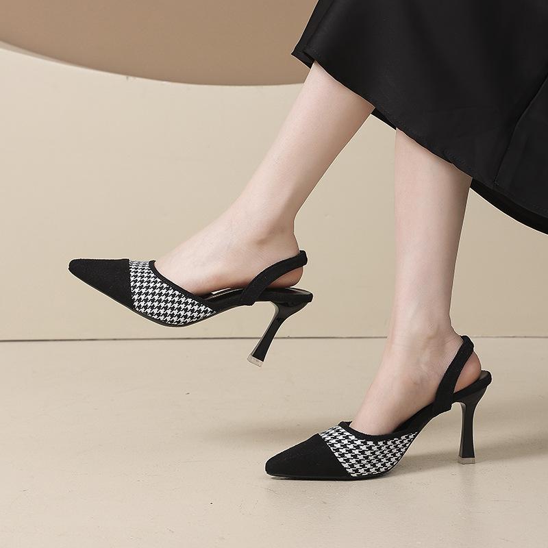 2025 spring and summer new pointed high heels women's tide with one-word sandals after tripping strap thin heel bag head sandals