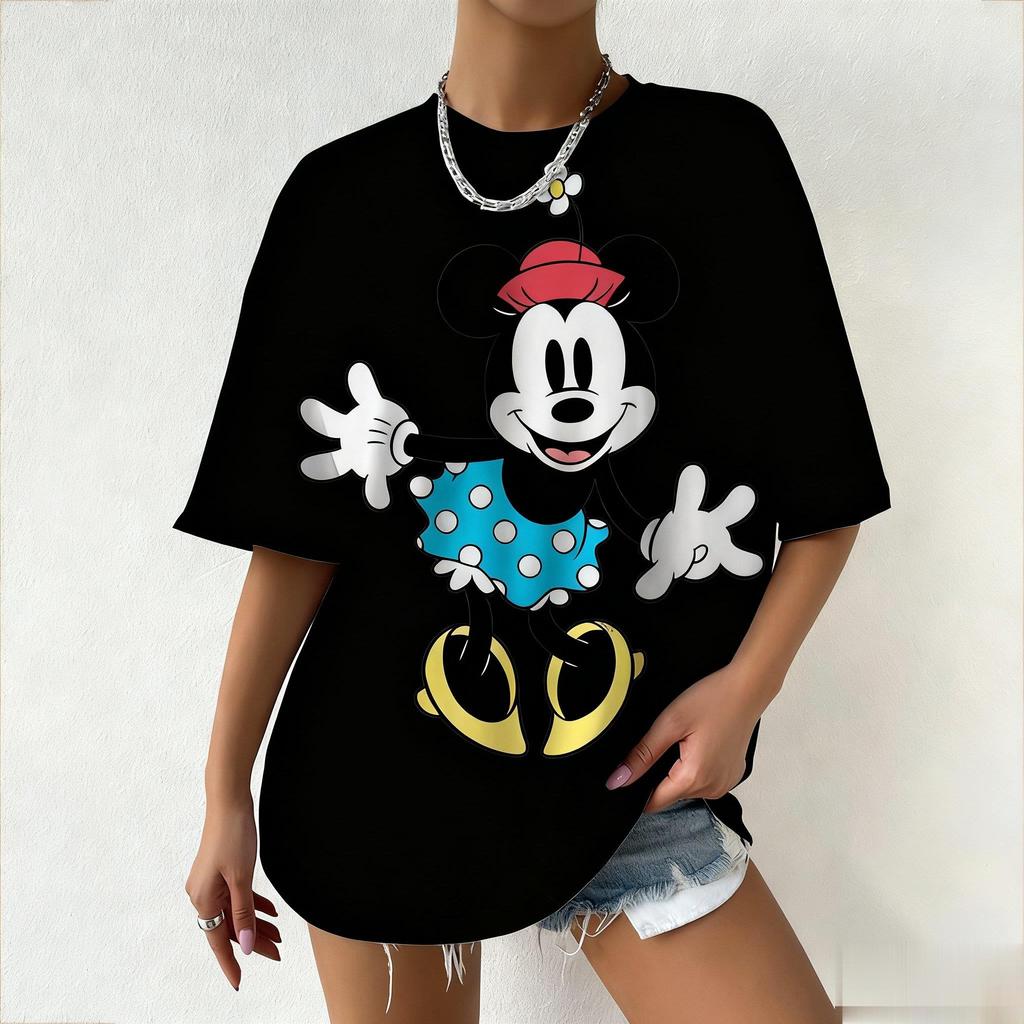 Disney Minnie Mouse Cartoon Print Tshirt Women Men Summer Casual Short Sleeve Tops Streetwear Graphic Tees Vintage Y2k Clothes