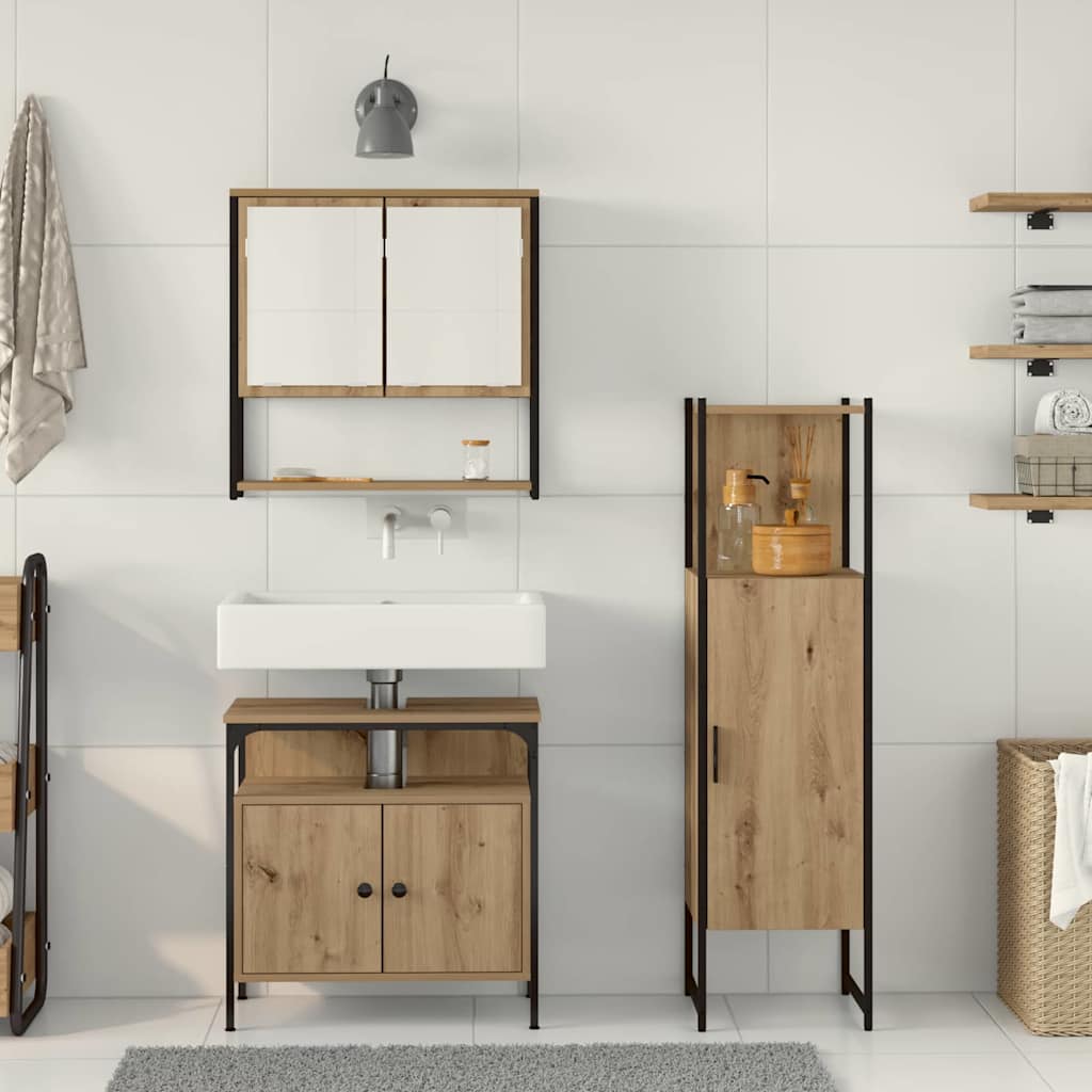 Bathroom Furniture Set with Shelf and Door 3 Pcs Brown Particleboard