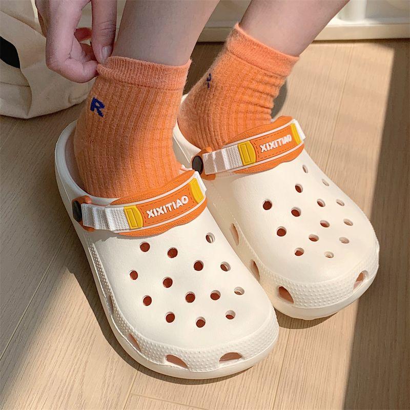 

Тонкие полоски Студенческие Инс Модные Милые Мультяшные Шлепанцы с Дырочками Летние Ева Ощущение Шита Нескользящие Пляжные Шлепанцы для Мальчиков и Девочек No flower deduction white Orange 40-41