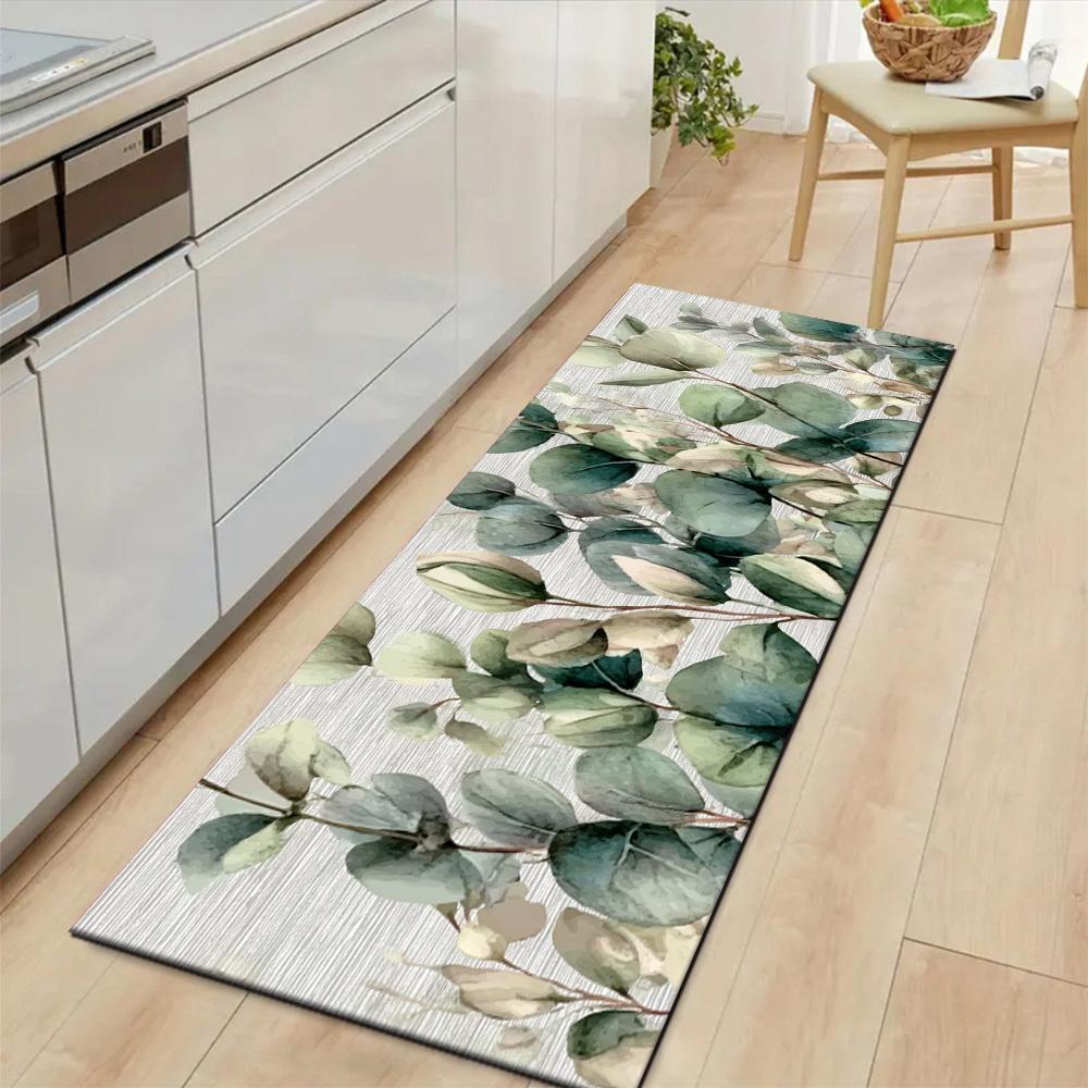1Pcs Pastoral Style Fresh Eucalyptus Leaf Floor Non-Slip Washable Area Rug Runner for Entryway, Living Room, Bedroom & Patio