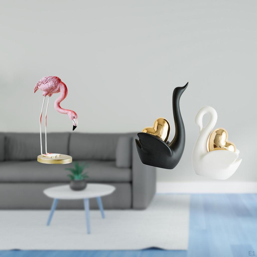 Flamingo Swan Resin Statue Bird Sculpture Modern Art Garden Figurine Metal Stand Tabletop Ornament