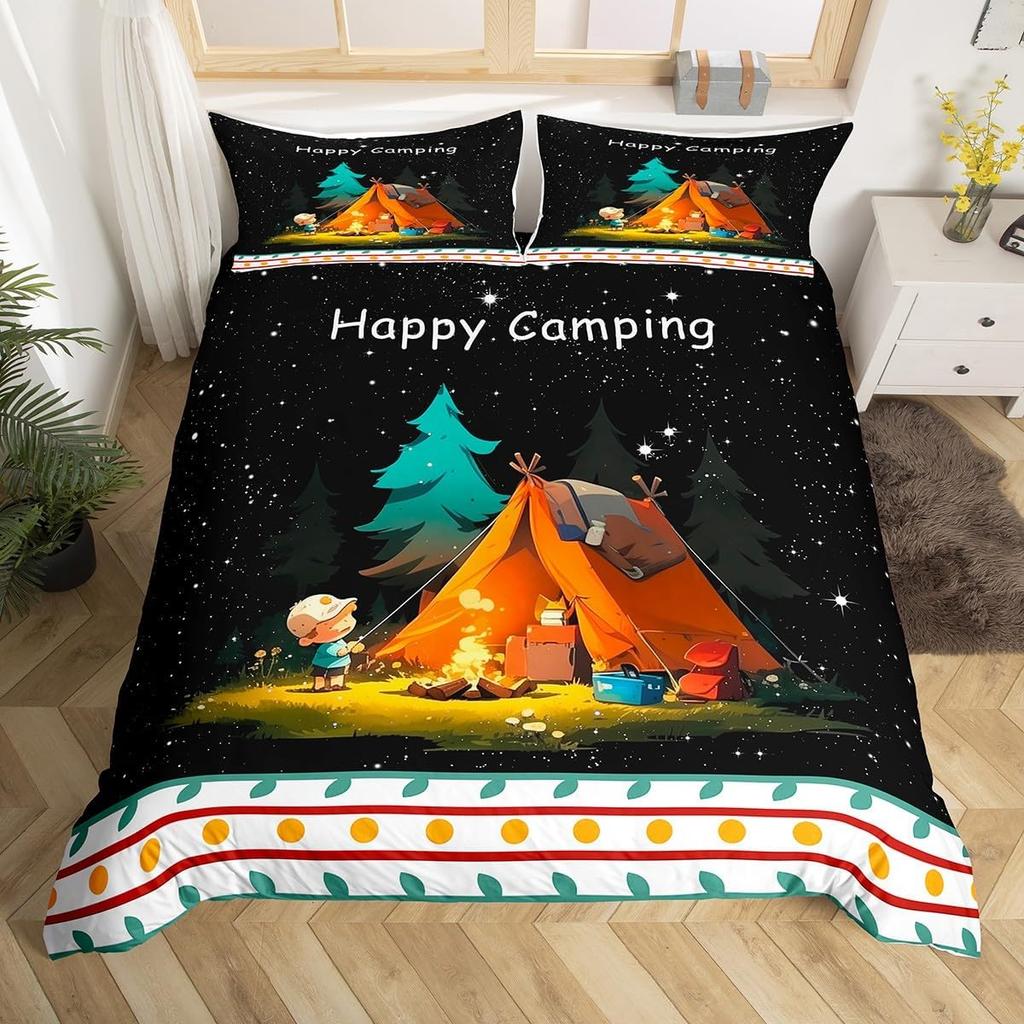 Camping Duvet Cover Set Full King Size Cartoon Rv Camping Car Bedding Set Camper Accessories For Travel Trailers Comforter Cover