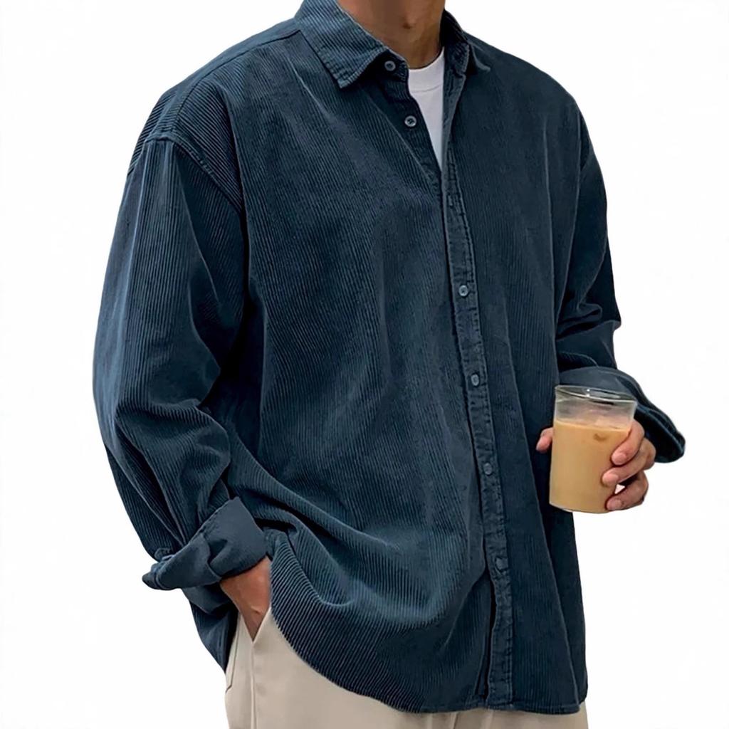 Men's POLO Shirt Solid Color Corduroy Lapel Shirt
