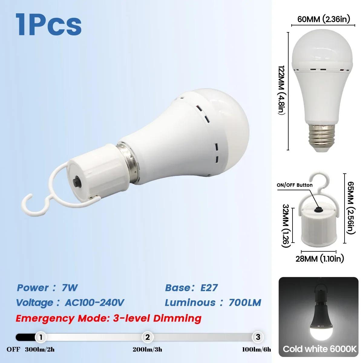 

7W 1500mAh LED Rechargeable Bulb Light E27 Emergency Bulb 220V 110V for Home Power Outdoor Camping Failure Porch Garden Lamp AC100-240V&7W