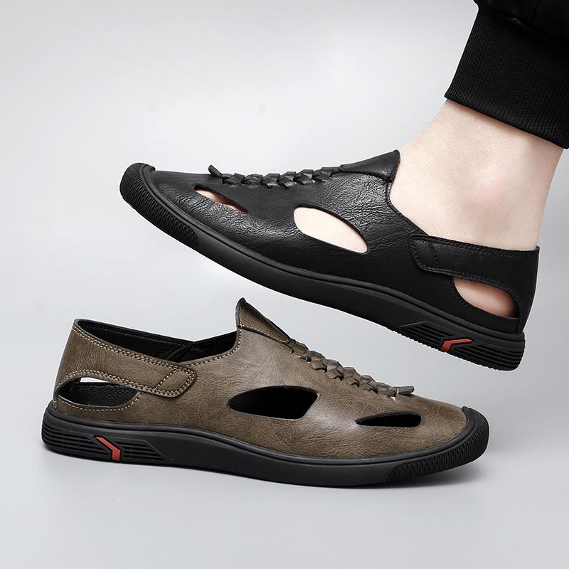 Fashion Men Sandals 2024 Summer New Trend Breathable Leather Men Casual Sandals Fashion Flats Beach Sandals Soft Shoes for Men Big Size