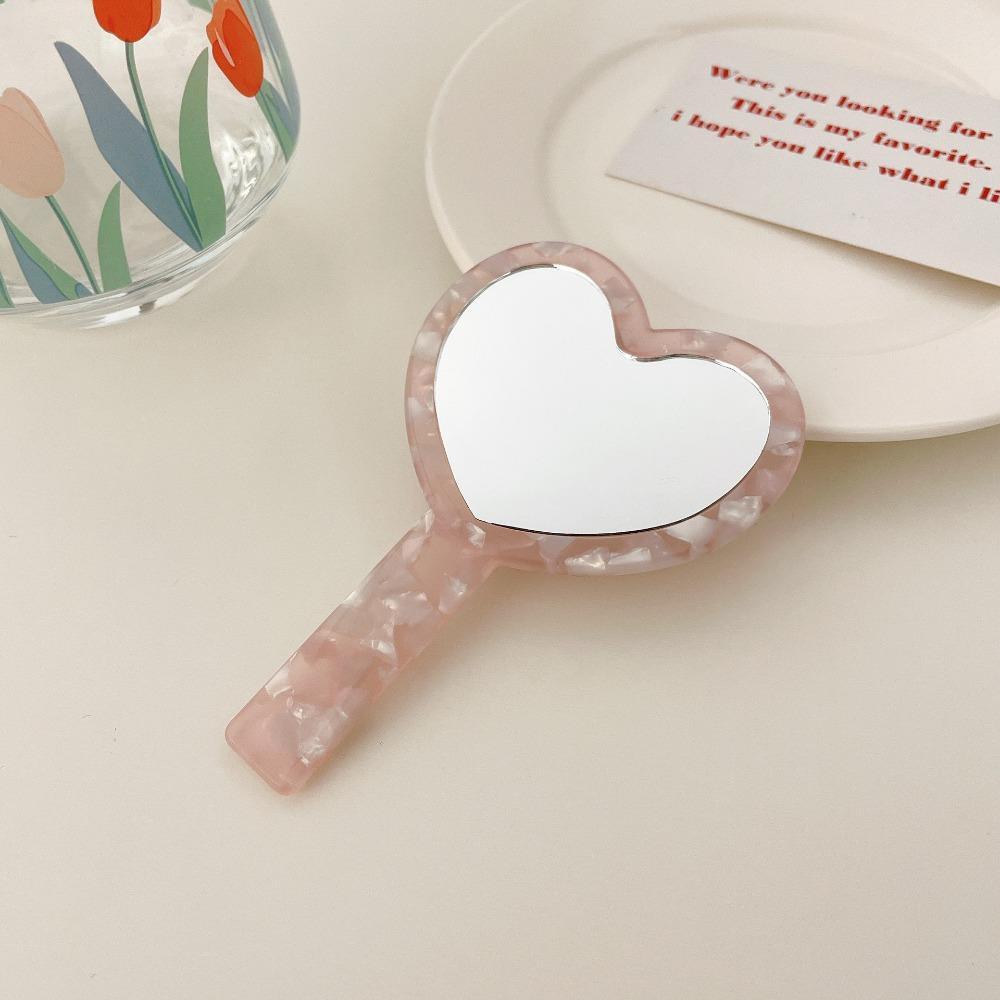 Heart Shape Handheld Mirror Acetic Acid Texture Dressing Mirror Creative Small Makeup Mirror  Woman