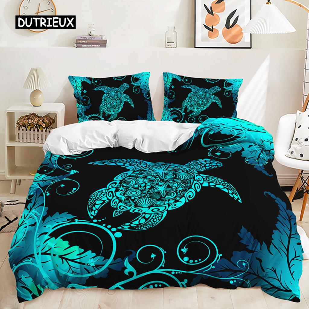 Duvet Cover Texture Sea Turtle Set Bohemian Style Ocean Animal Bedding Set Microfiber Comforter Cover Premium Bedroom Decor