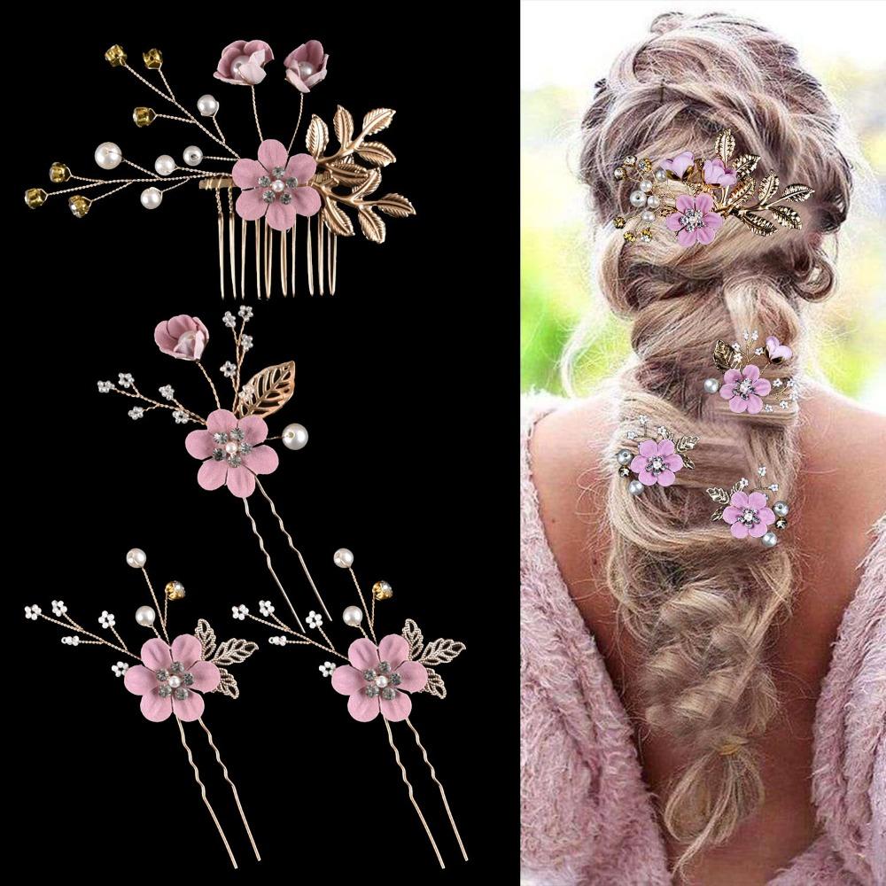 4Pcs/set Gold/Silver Flower Hair Comb Rhinestone Headpiece Luxury Bridesmaid Headwear  Prom Event