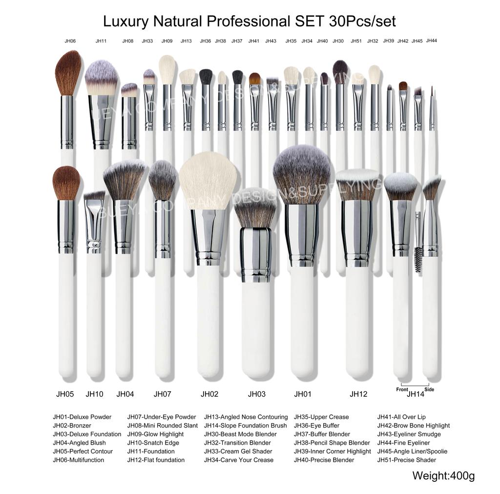 DailyQueen 30PCS High Quality GOAT Natural Hair PROFESSIONAL Pink White Black Makeup Brush Set Private Label Make Up Foundation