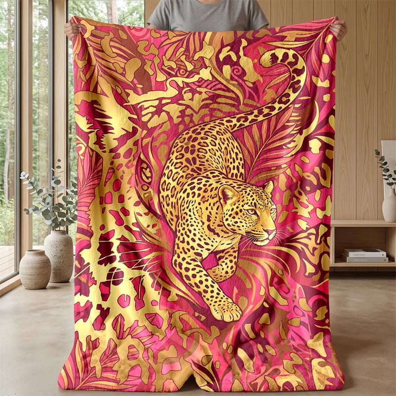 Jungle Leopard Elegance 1 Theme Blanket Lightweight Warm Flannel Blanket Decorative Throw Blanket for Home Decoration