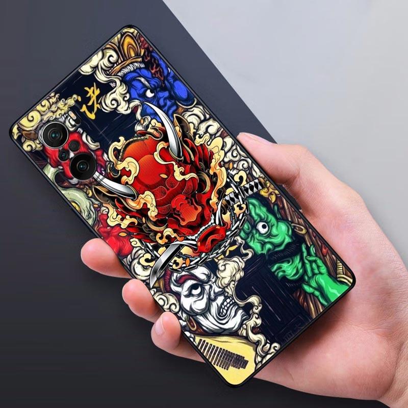 Samurai Oni Mask Tattoo Dragon Art Poco X3 NFC Case For Xiaomi POCO F3 F4 F5 Pro X3 X4 Pro 5G GT X5 M3 M4 M5 C51 C55 Phone Cover