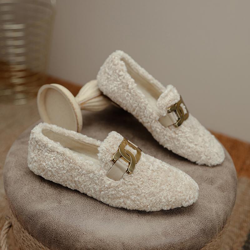 Fashion 2024 New Women Ballet Flat Shoes for Women Round Toe Chunky Heel Shoes Retro Low Heel Shoes Keep Warm Flats