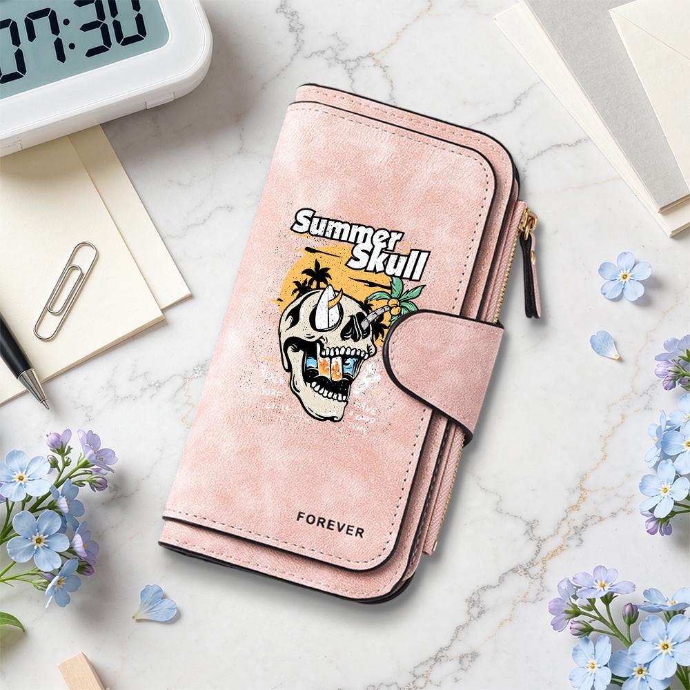 Summer Skull Print Long Wallet Fashion Casual Portable Multi Slot Card Holder Purse
