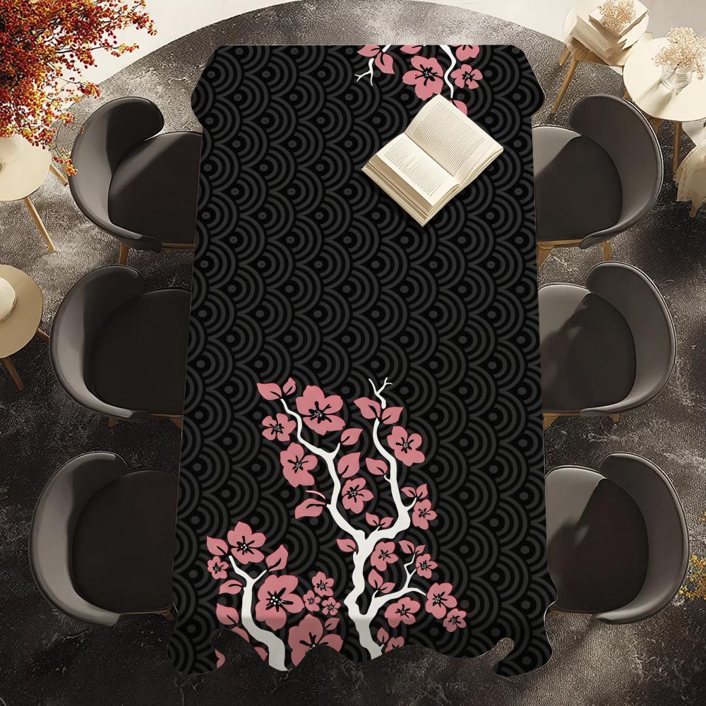 Japanese Style Pink Sakura Table Cloth Home Party Picnic Dining Room Kitchen Desktop Patios Easy To Wipe Clean Stain-Proof