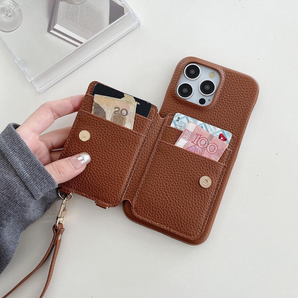 For iPhone 16 Pro Max Case Card Slots Kickstand PU Leather Back Cover with Ring Holder,Wrist Strap