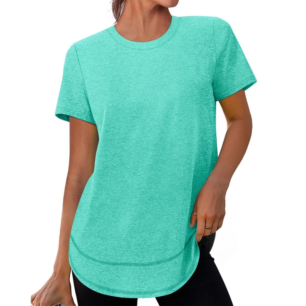 Women's Fashionable Casual Loose-Fit Short-Sleeved Plain Round-Neck Pullover T-Shirt