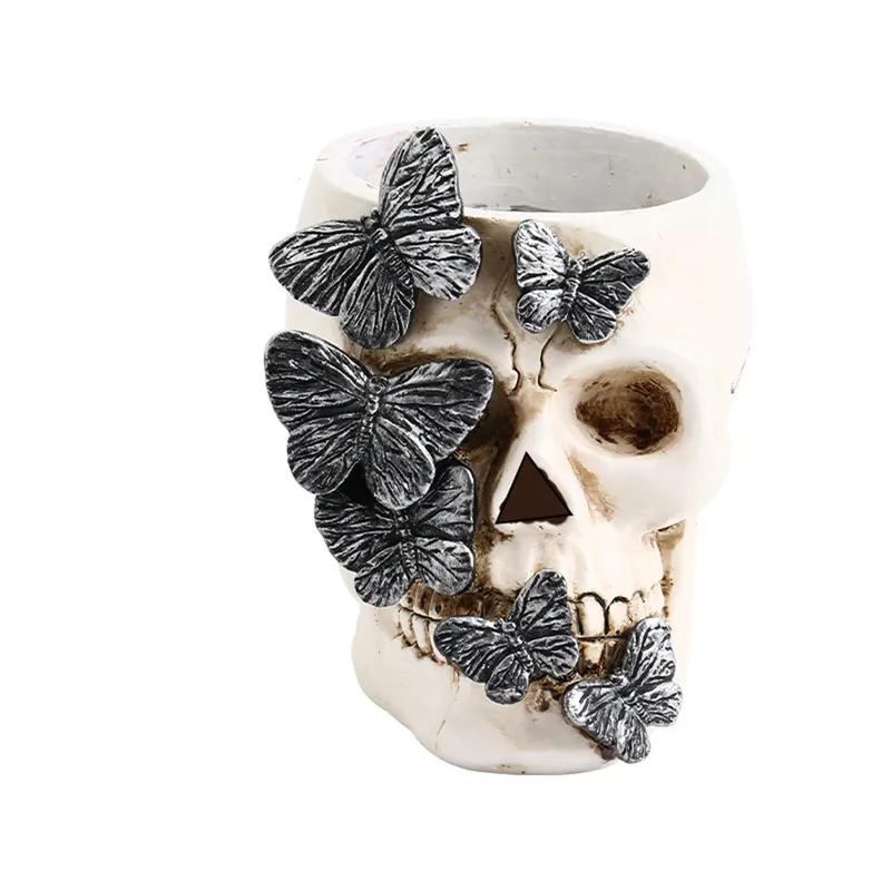 Skull Pen Cup, Resin Pencil Holder, Desk Pen Organizer, Brush Storage Box for Home Organization and Decoration