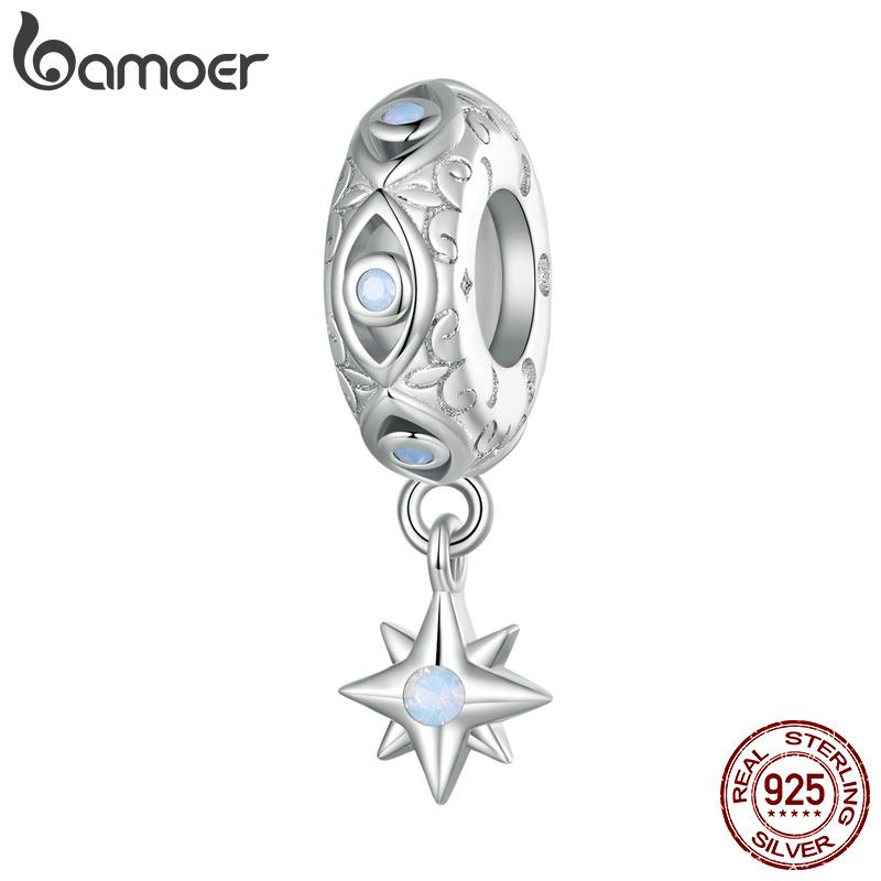 BAMOER 925 Sterling Silver Wing Heart Series Guard of Love Moonstone Charms for Women Original Bracelet Fine Jewelry