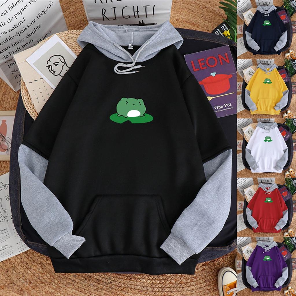 Women's Hooded Drawstring Stitching Collision Color Long-Sleeved Sweatshirt