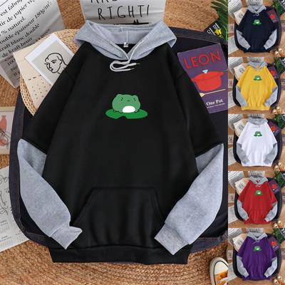 Sweat-shirt à capuche pour femme avec cordon de serrage, coutures en couleur contrastée, manches longues