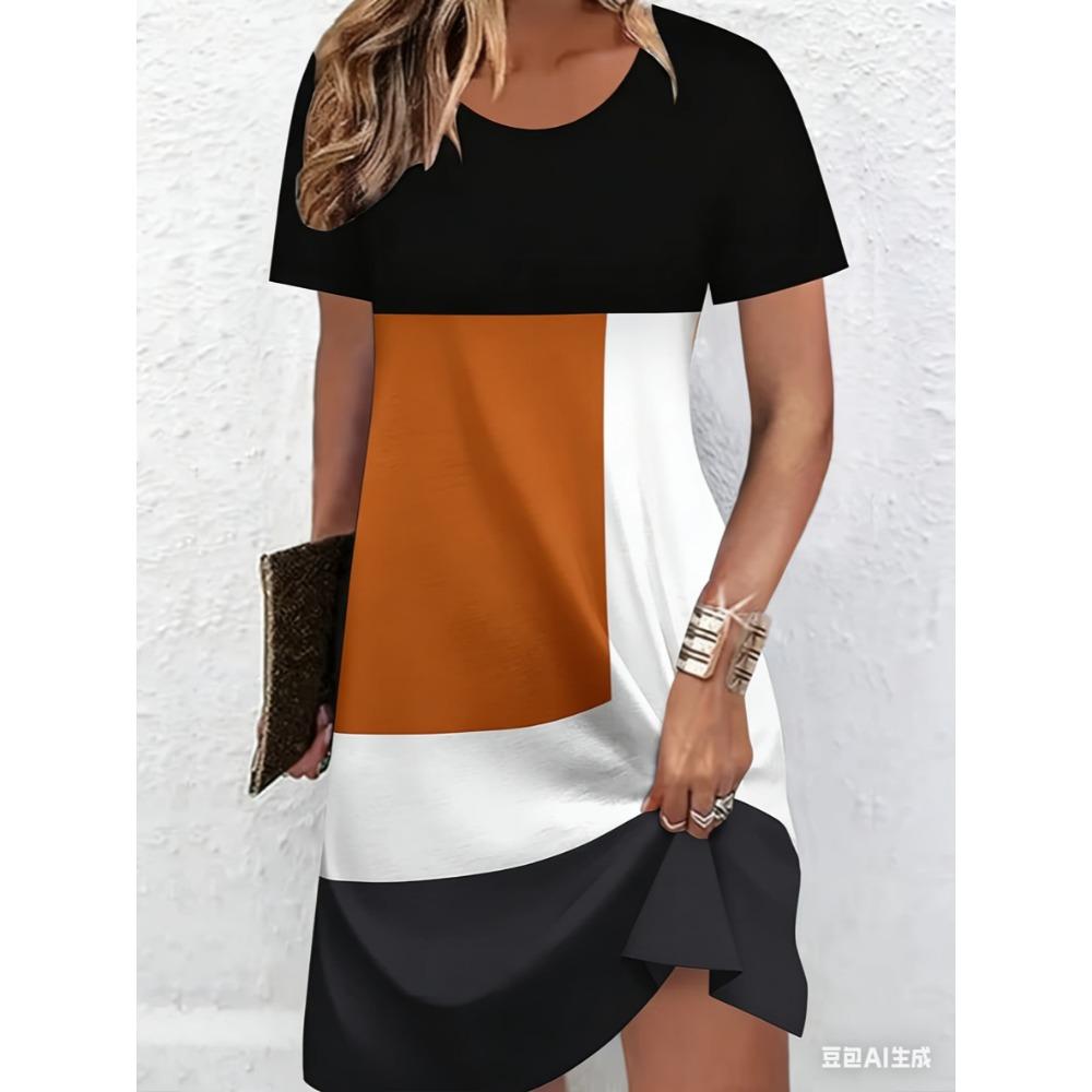 Spring and Summer Dress - Round-neck Leopard Print Contrasting Color Fashion Casual Multi-purpose Dress - Women's Clothing