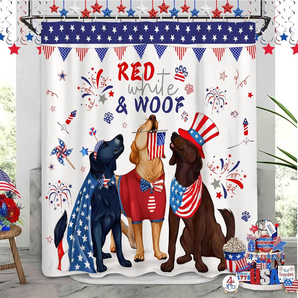 4Th Of July White And Blue Patriotic Shower Curtains For The Bathroom Decor, Waterproof Washable Shower Curtain