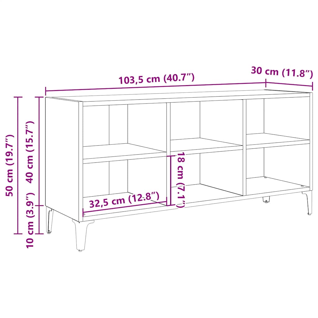 TV Cabinet with Metal Legs White 103.5 x 30 x 50 cm