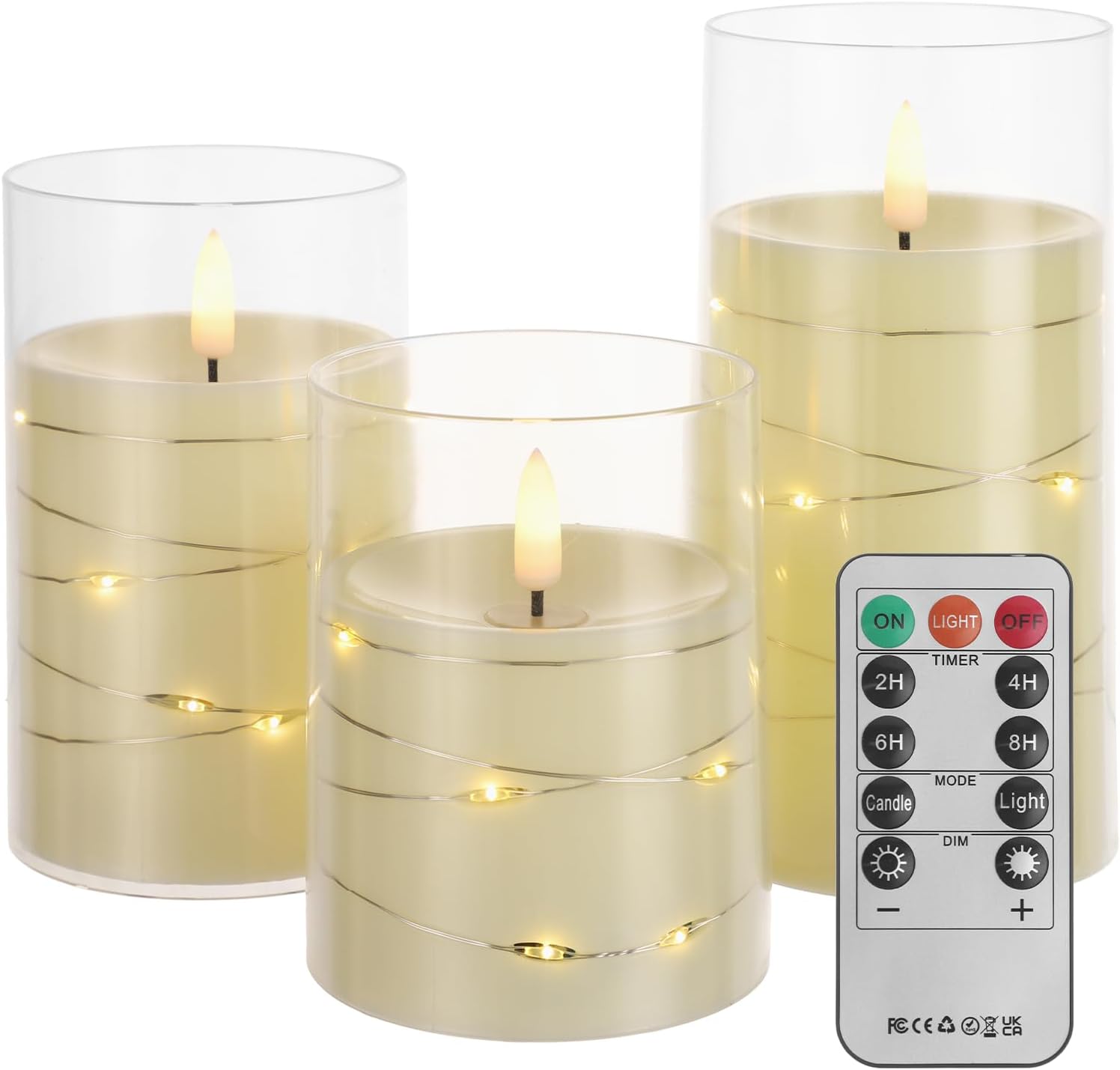 

Беспламенные электронные свечи на батарейках с дистанционным управлением, 3 шт. светодиодных столбчатых свечей со встроенной звездной гирляндой для декора домашней вечеринки