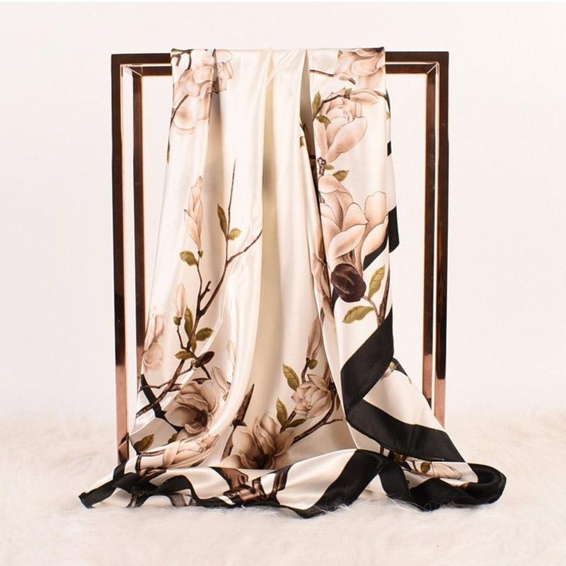 High Quality Silk Square Scarf Women Silk Shawl Neckerchief Female Print Headband Head Wraps Foulard Hijab Hair Bands Bandana