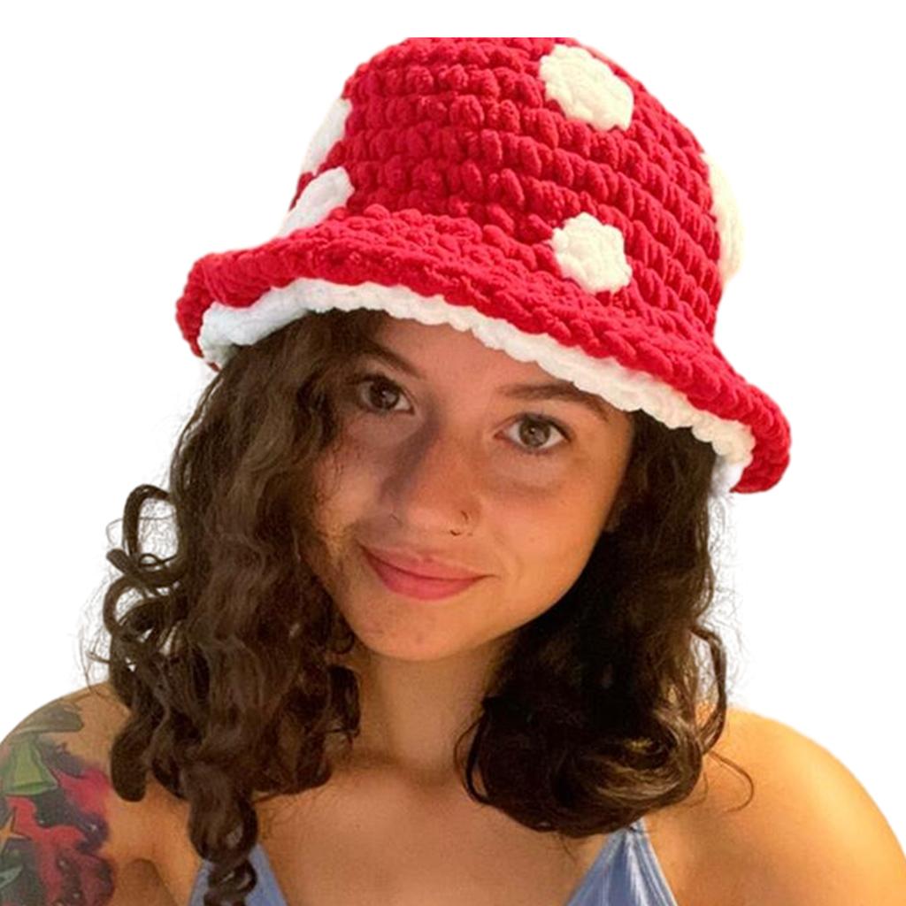 Creative Fishing Hat for Women Girls Handcrochet Mushroom Hat Winter Warm Cap Girls Bucket Hat Sweet Girl Cute Headdress