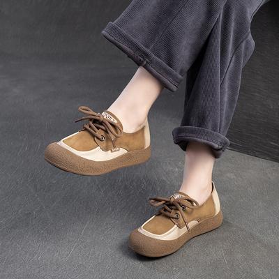 Fashion Spring Autumn Genuine Leather Retro Lace Up Single Shoe Women's Cowhide Soft Soled Women's Shoes