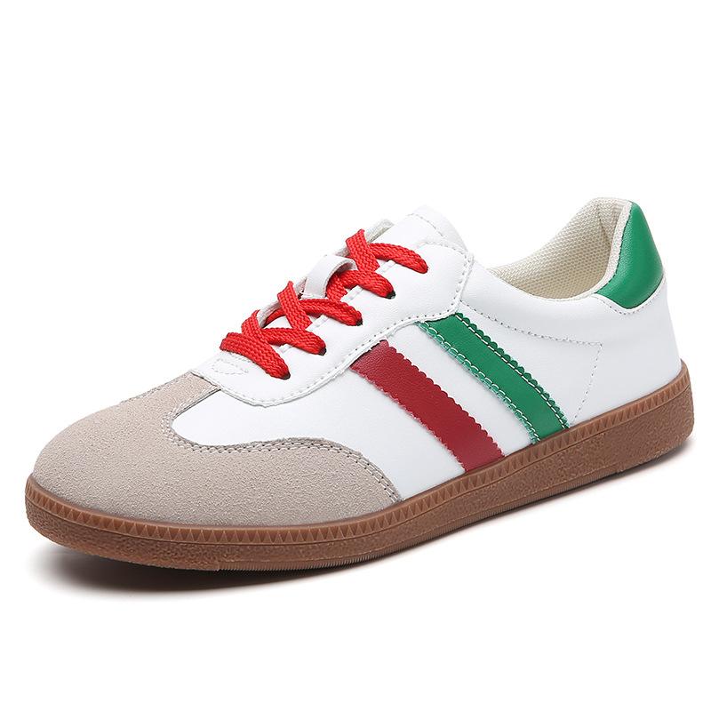 New Large-size Casual Flat Shoes Color-blocking Retro Ins Sports Shoes, German Training White Shoes for Women Sizes 35-44